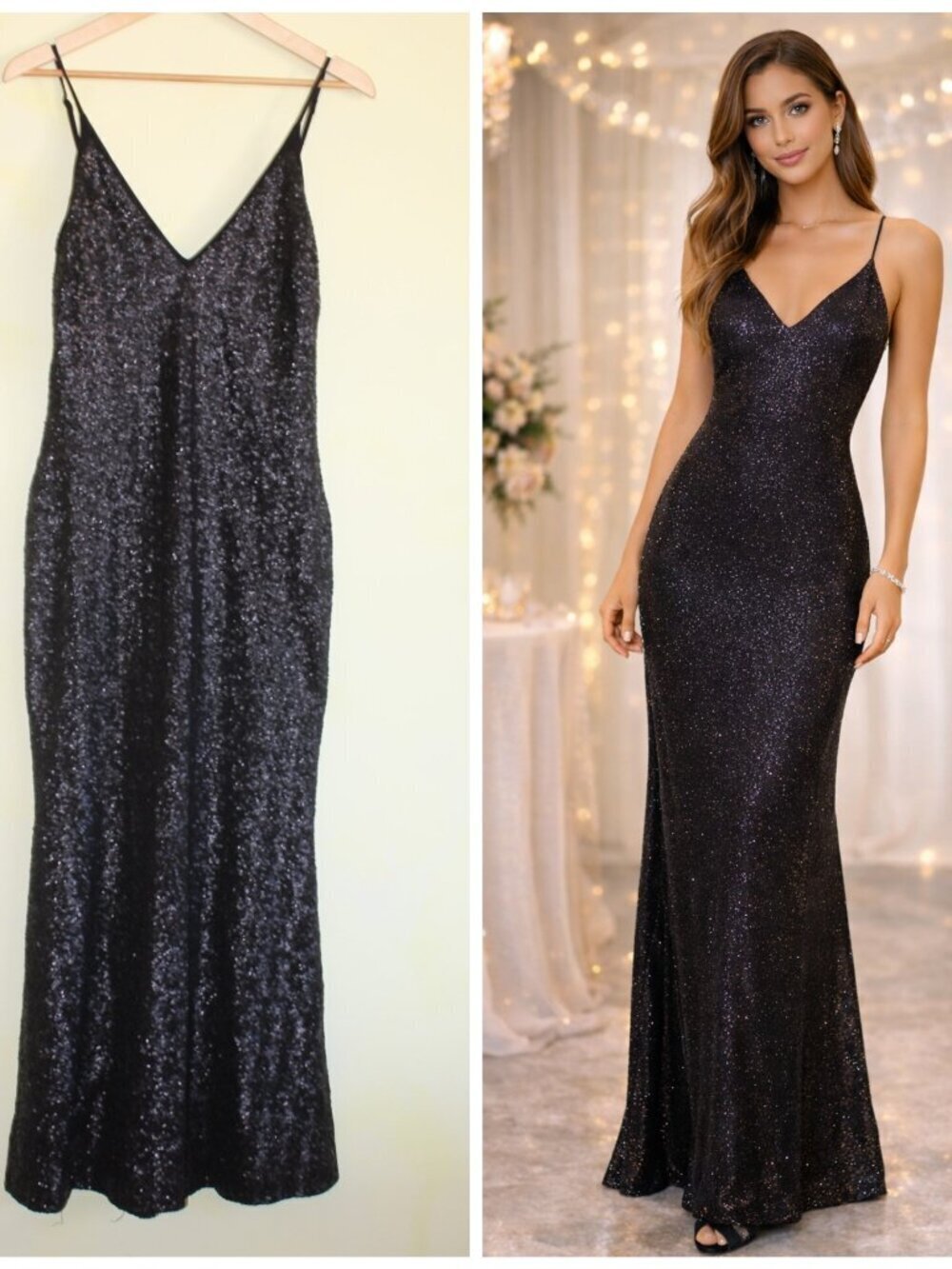 Dress The Population Black Sequin Maxi Dress L Mermaid sleeveless Sparkly Party